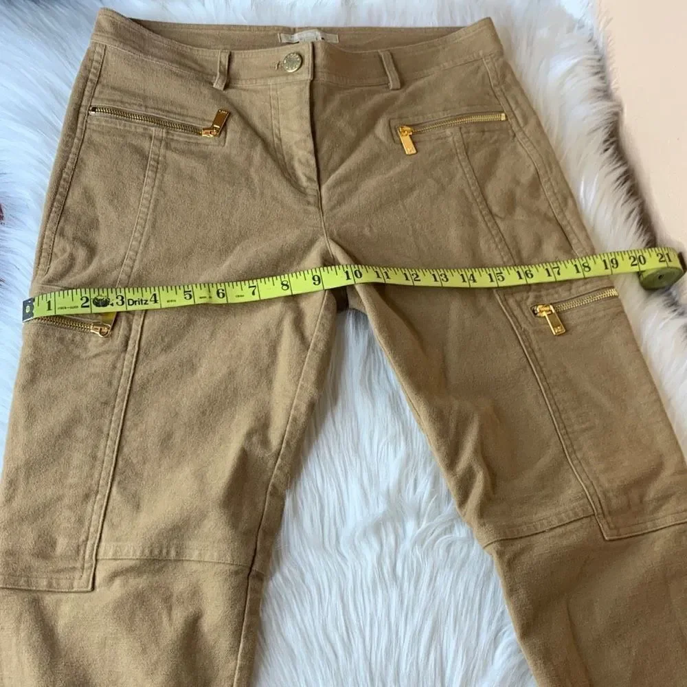 Michael Kors Soft Brushed Ankle Skinny Zipper Cargo Pants In Fawn Size 2